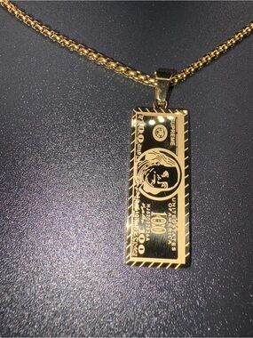 Dollar Bill Gold Necklace 24in